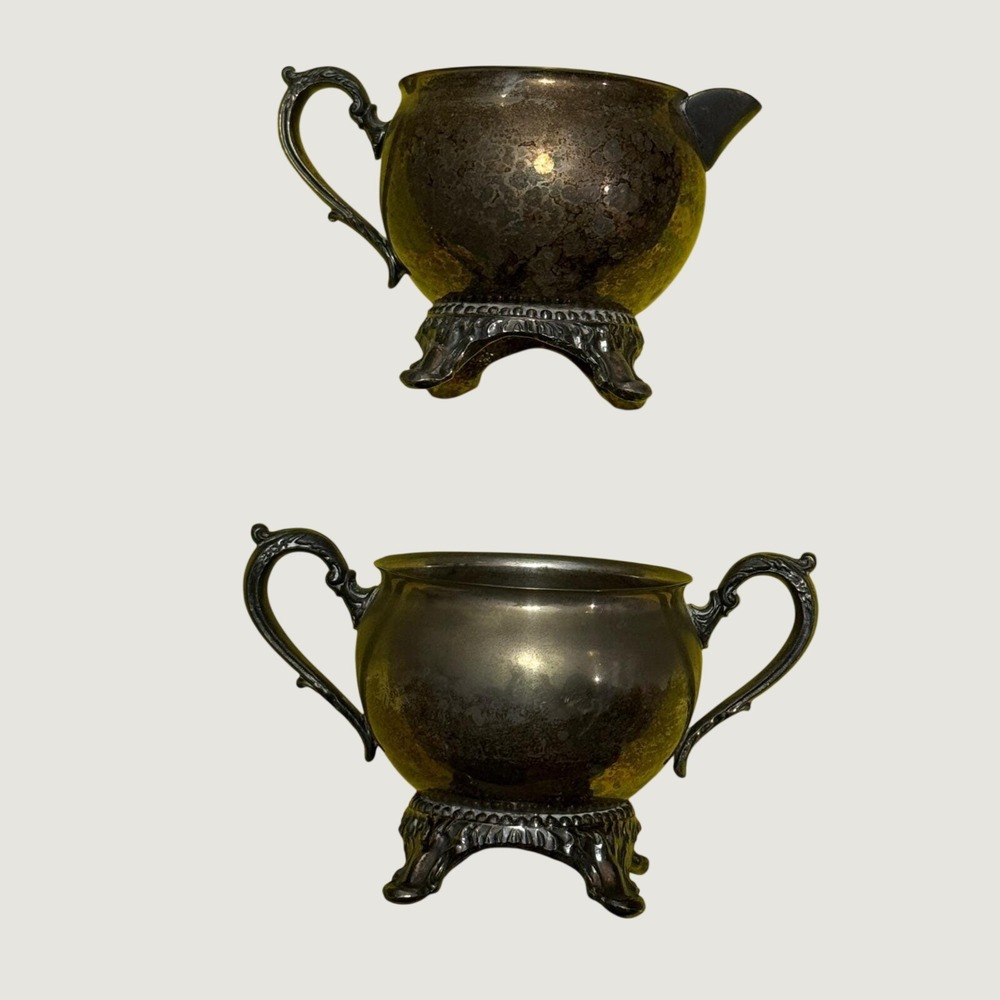 Vintage‎ FB Rogers Silver Co 1083 Creamer Sugar Bowl Set Silverplate Antique MCM